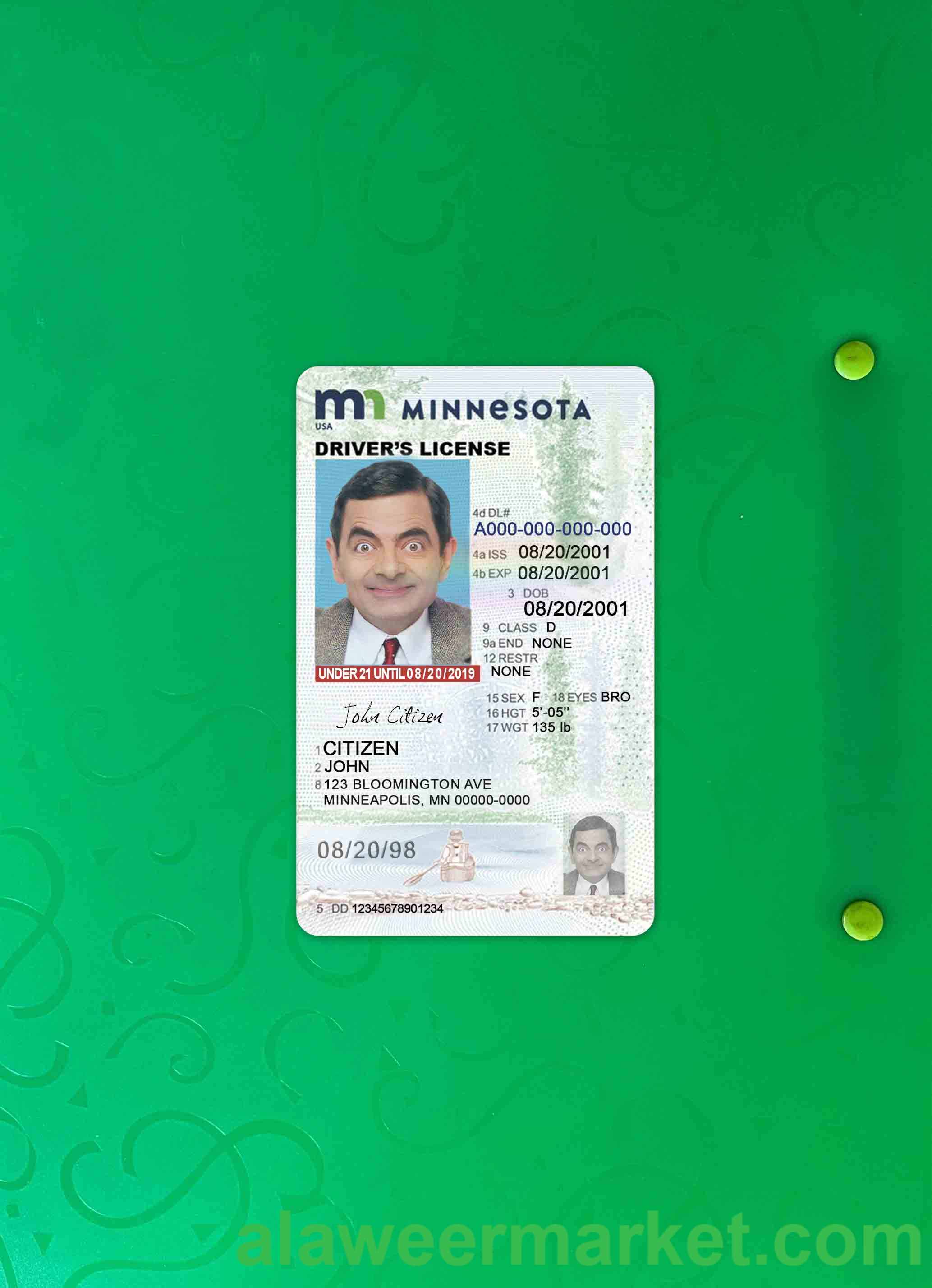 USA Minnesota driving license under 21 photolook FRONT